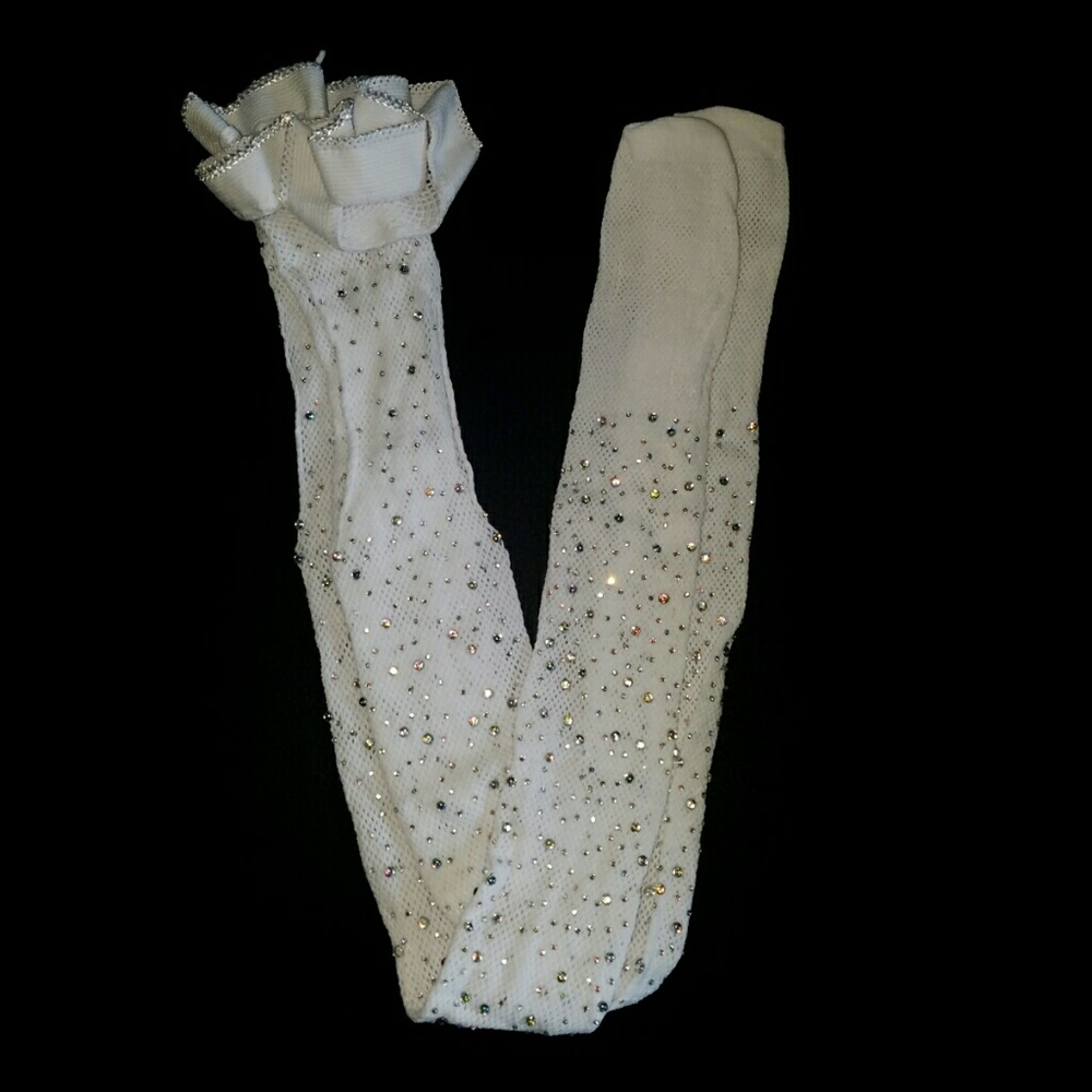 NEW GORGEOUS WHITE GARTER STYLE CRYSTAL FISHNETS